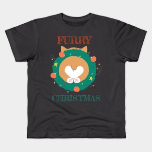 Furry Christmas (Merry Christmas) Corgi Butt Dog Wreath Kids T-Shirt